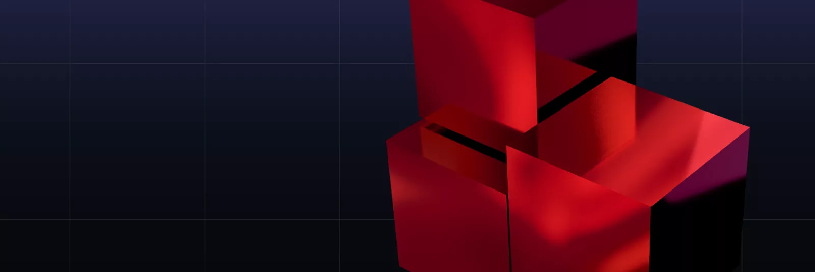 Stacked red 3D cubes on a dark blue grid representing the Profile Studio identity builder